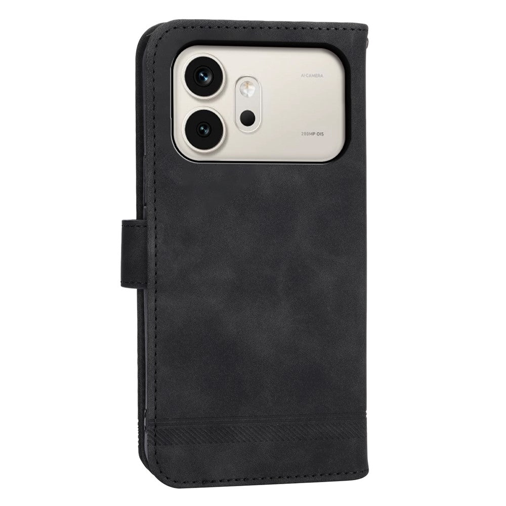 DIERFENG DF-03 For Honor 600 5G Leather Case Lines Imprint Wallet Phone Cover with Wrist Strap
