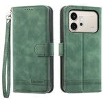 DIERFENG DF-03 For Honor 600 5G Leather Case Lines Imprint Wallet Phone Cover with Wrist Strap