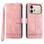 DIERFENG DF-03 For Honor 600 5G Leather Case Lines Imprint Wallet Phone Cover with Wrist Strap