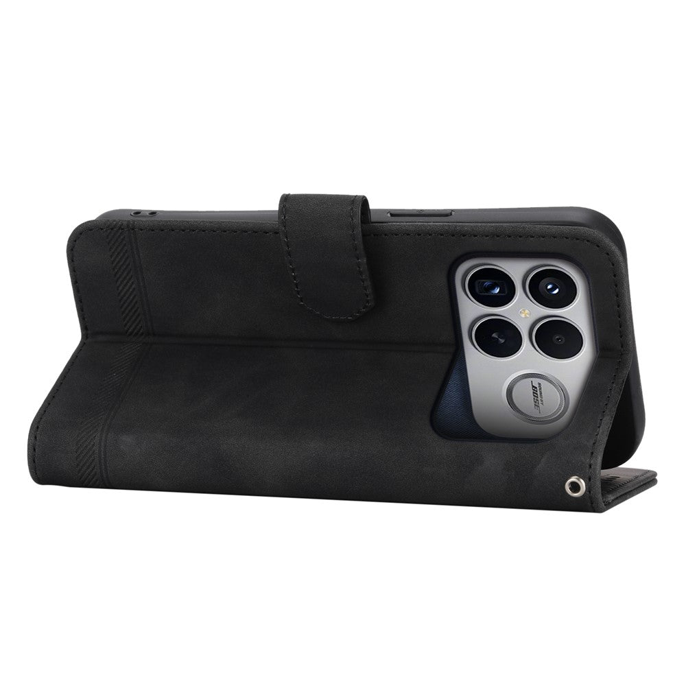DIERFENG DF-03 For Xiaomi Poco F8 Ultra 5G / Redmi K90 Pro Max 5G Leather Case Lines Imprint Wallet Phone Cover with Wrist Strap