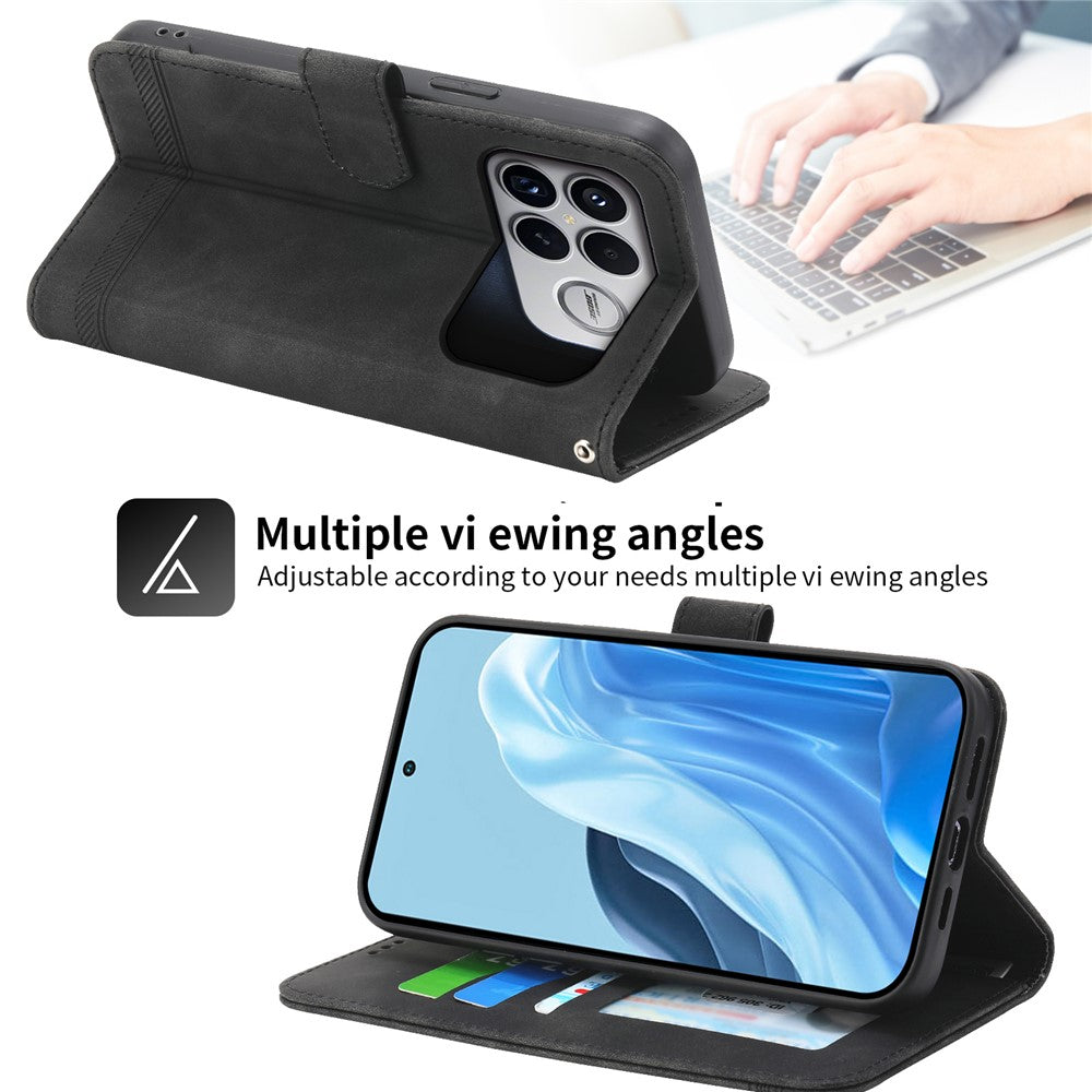 DIERFENG DF-03 For Xiaomi Poco F8 Ultra 5G / Redmi K90 Pro Max 5G Leather Case Lines Imprint Wallet Phone Cover with Wrist Strap