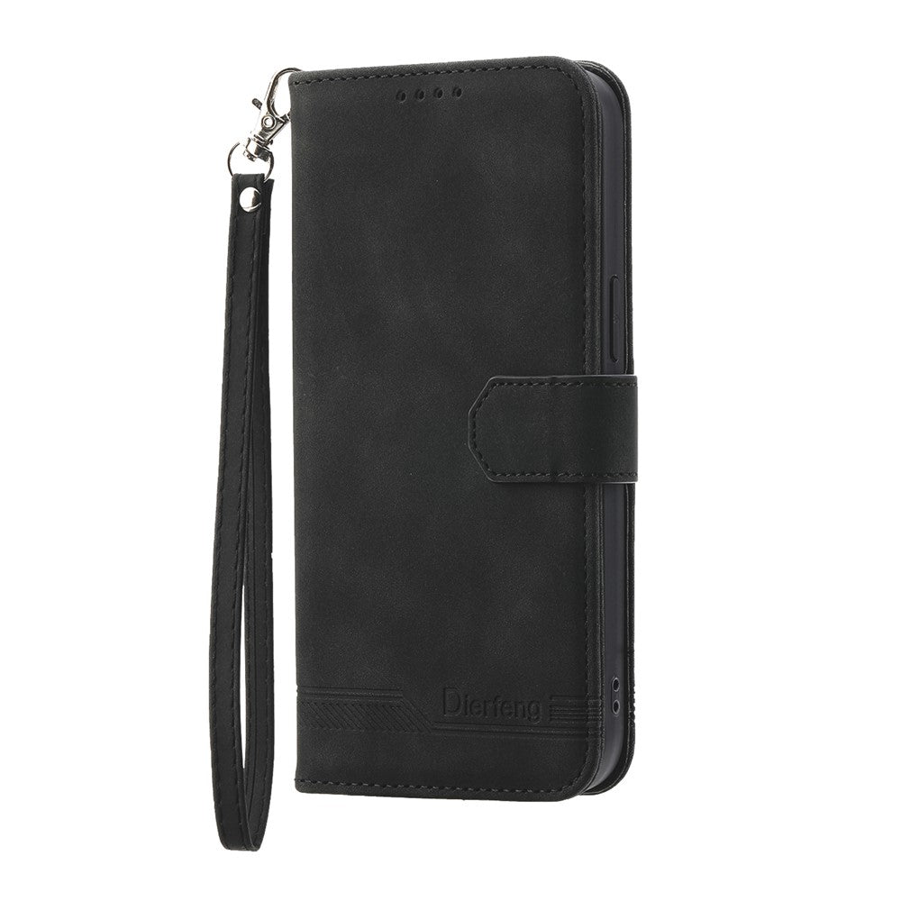 DIERFENG DF-03 For Xiaomi Poco F8 Ultra 5G / Redmi K90 Pro Max 5G Leather Case Lines Imprint Wallet Phone Cover with Wrist Strap