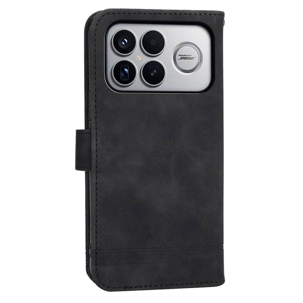 DIERFENG DF-03 For Xiaomi Poco F8 Ultra 5G / Redmi K90 Pro Max 5G Leather Case Lines Imprint Wallet Phone Cover with Wrist Strap