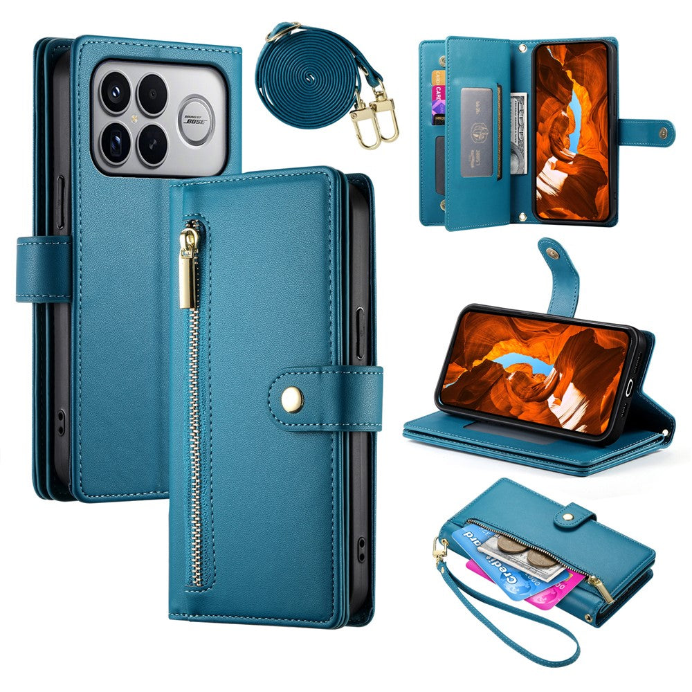 For Xiaomi Poco F8 Ultra 5G / Redmi K90 Pro Max 5G Leather Case Zipper Pocket Wallet Phone Cover with Straps