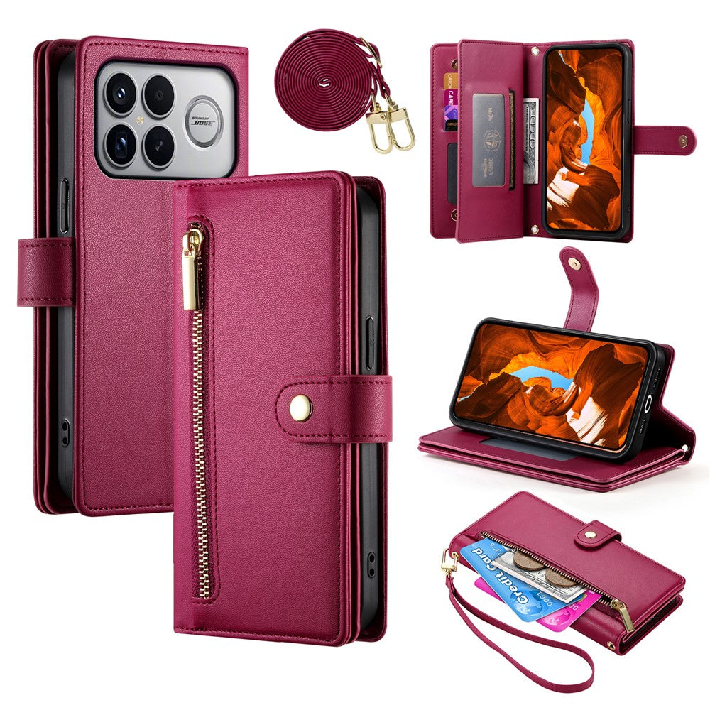 For Xiaomi Poco F8 Ultra 5G / Redmi K90 Pro Max 5G Leather Case Zipper Pocket Wallet Phone Cover with Straps