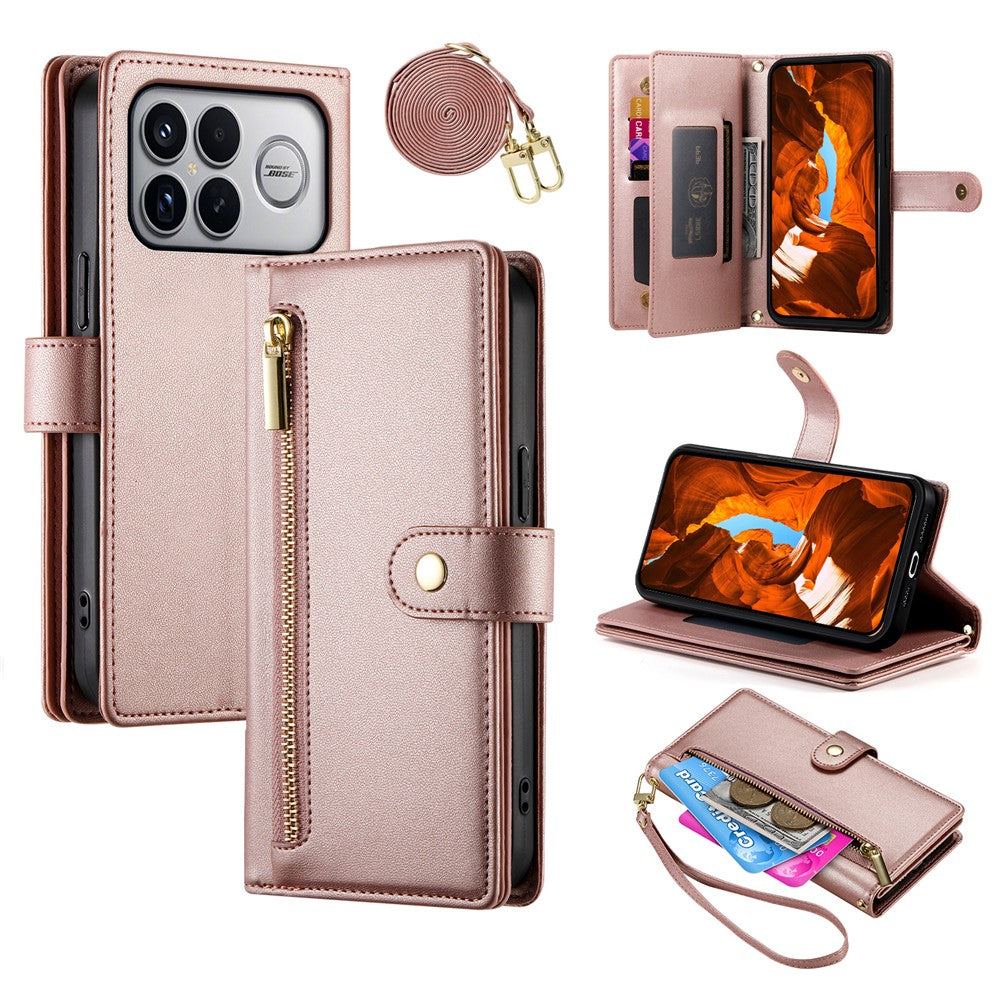 For Xiaomi Poco F8 Ultra 5G / Redmi K90 Pro Max 5G Leather Case Zipper Pocket Wallet Phone Cover with Straps