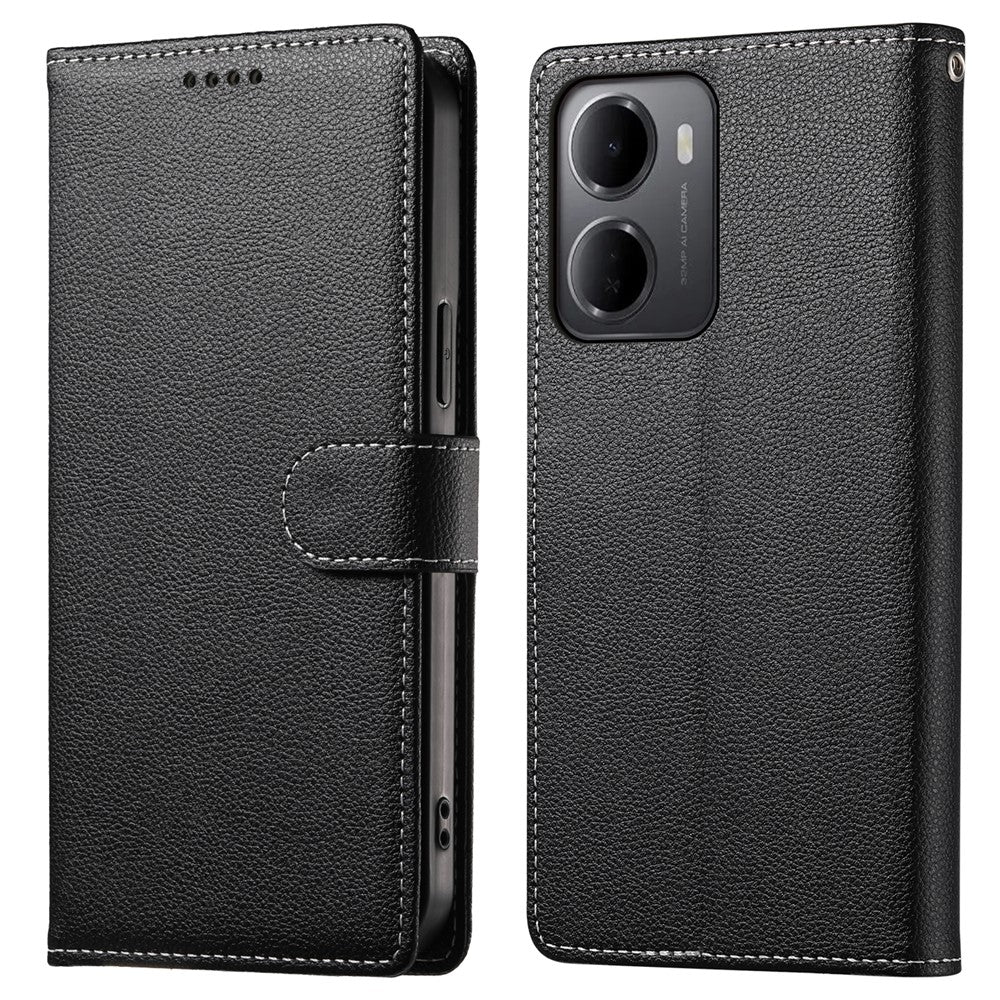 For Xiaomi Redmi 15a 5G Case Magnetic Snap Litchi Texture Leather Wallet Phone Cover with Wrist Strap
