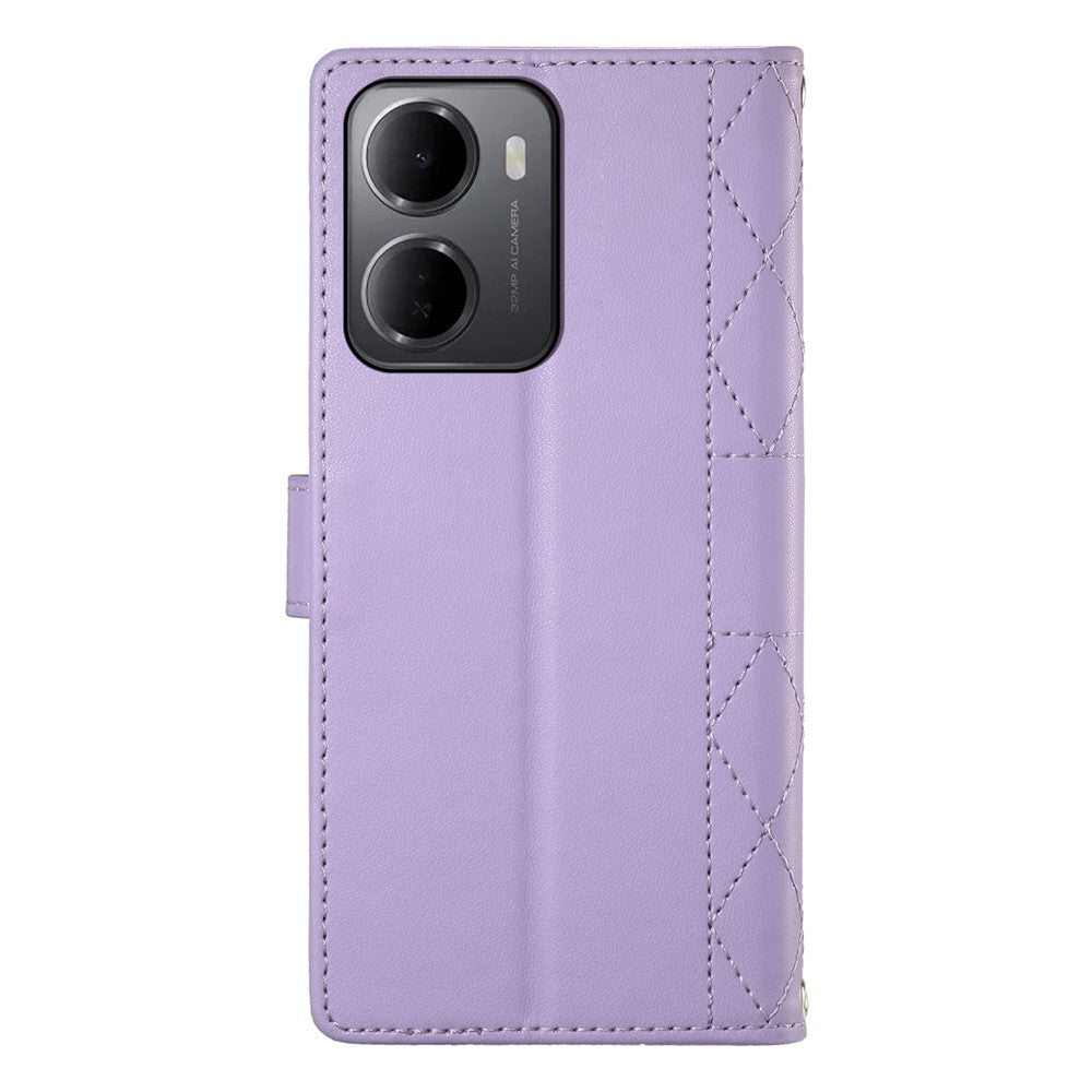 For Xiaomi Redmi 15a 5G Wallet Case Rhombus Stitching Stand Leather Phone Cover with Long   /   Short Strap