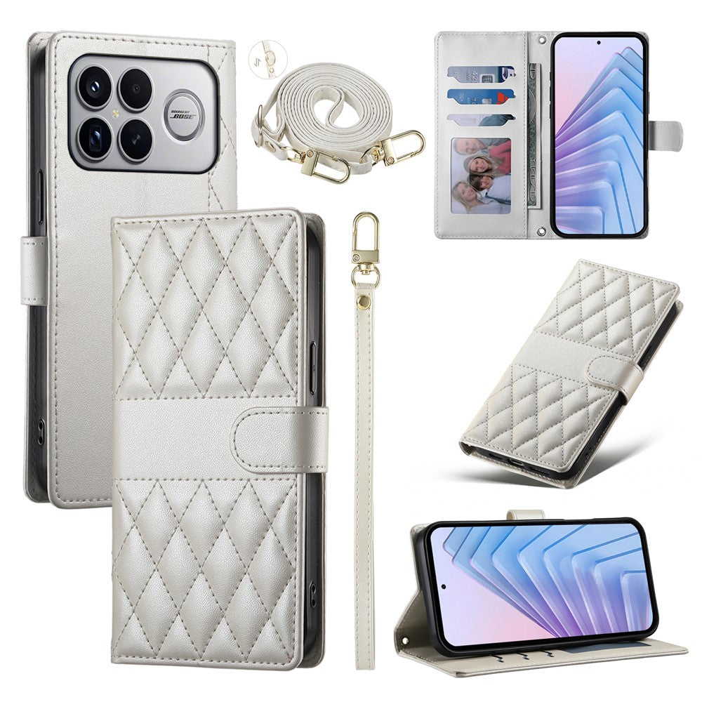 Xiaomi Poco F8 Ultra 5G / Redmi K90 Pro Max 5G Plånboksfodral Rhombus Sömnad Stativ Lädermobilfodral med Lång/Kort Rem