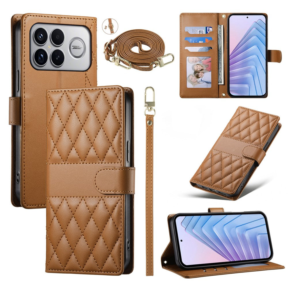 Xiaomi Poco F8 Ultra 5G / Redmi K90 Pro Max 5G Plånboksfodral Rhombus Sömnad Stativ Lädermobilfodral med Lång/Kort Rem
