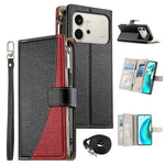 For Honor 600 5G Leather Case Zipper Wallet Color Splicing Flip Phone Cover with Straps