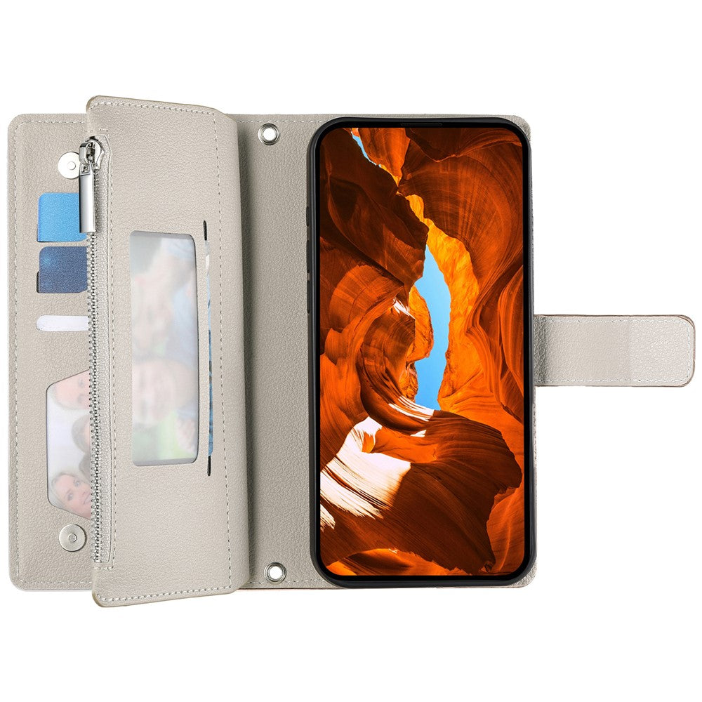 For Honor 600 5G Leather Case Zipper Wallet Color Splicing Flip Phone Cover with Straps