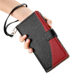 For Honor 600 5G Leather Case Zipper Wallet Color Splicing Flip Phone Cover with Straps
