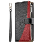 For Honor 600 5G Leather Case Zipper Wallet Color Splicing Flip Phone Cover with Straps