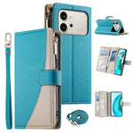 For Honor 600 5G Leather Case Zipper Wallet Color Splicing Flip Phone Cover with Straps