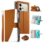 For Honor 600 5G Leather Case Zipper Wallet Color Splicing Flip Phone Cover with Straps