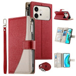 For Honor 600 5G Leather Case Zipper Wallet Color Splicing Flip Phone Cover with Straps
