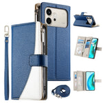 For Honor 600 5G Leather Case Zipper Wallet Color Splicing Flip Phone Cover with Straps