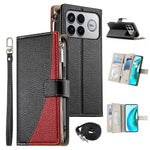 For Xiaomi Poco F8 Ultra 5G / Redmi K90 Pro Max 5G Leather Case Zipper Wallet Color Splicing Flip Phone Cover with Straps