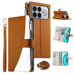 For Xiaomi Poco F8 Ultra 5G / Redmi K90 Pro Max 5G Leather Case Zipper Wallet Color Splicing Flip Phone Cover with Straps
