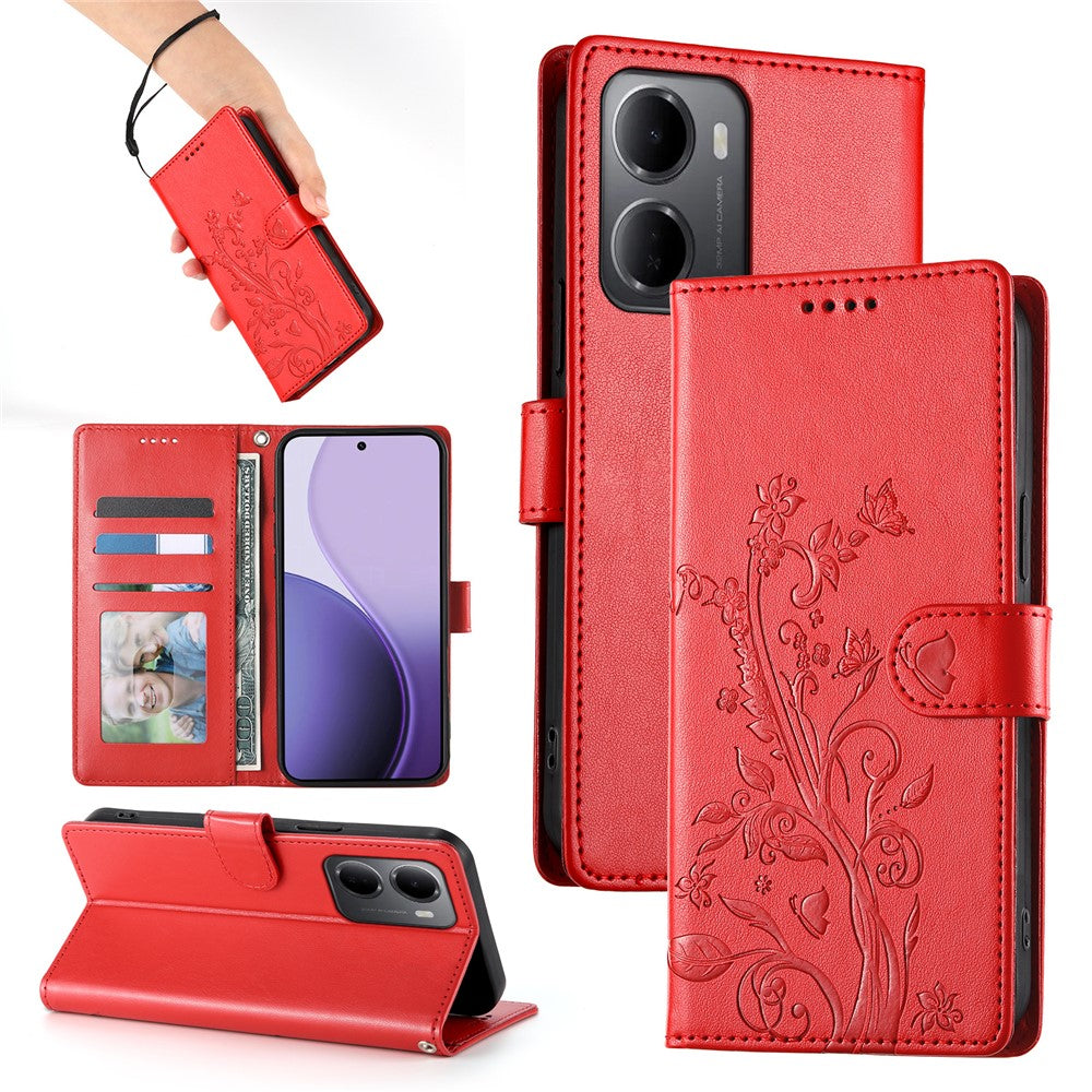 Xiaomi Redmi 15a 5G Plånboksfodral Fjärilsblommigt PU-läder mobilskal med Handledsrem