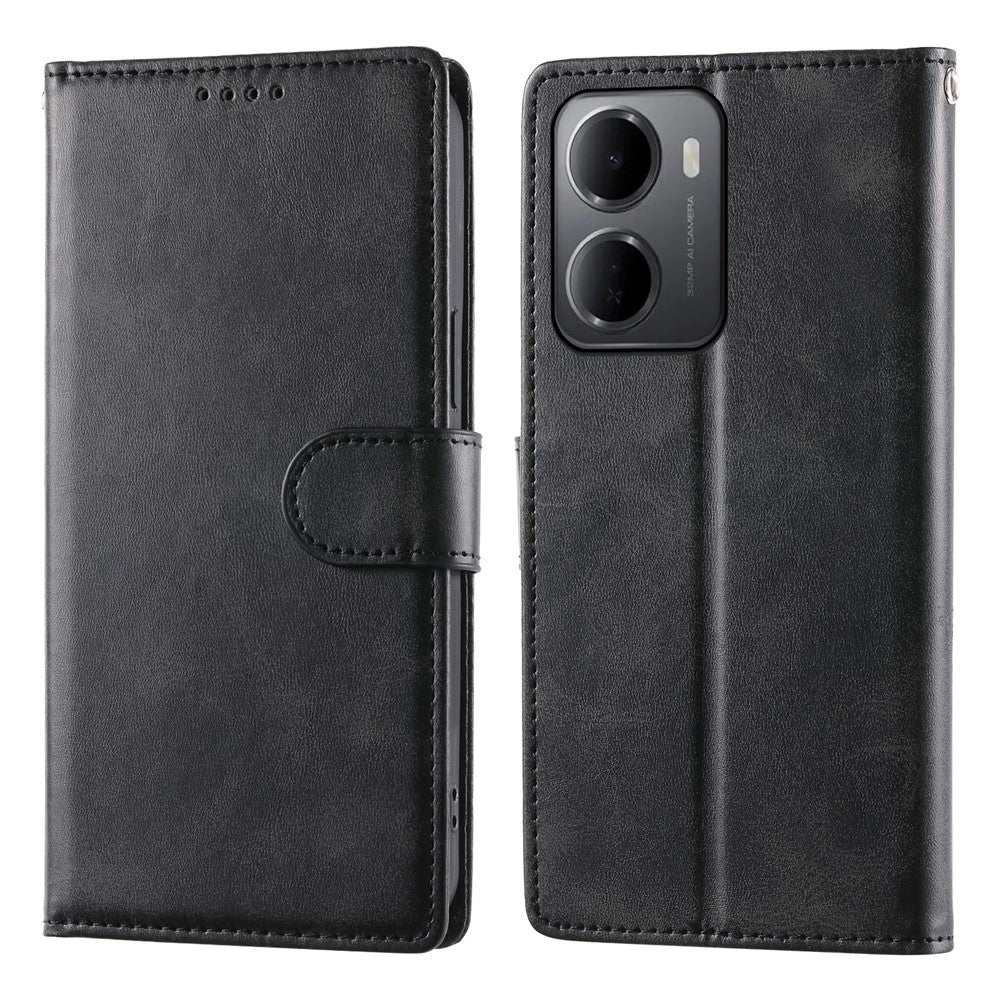 For Xiaomi Redmi 15a 5G Phone Case Stand Wallet Calf Texture PU Leather Flip Phone Cover with Wrist Strap