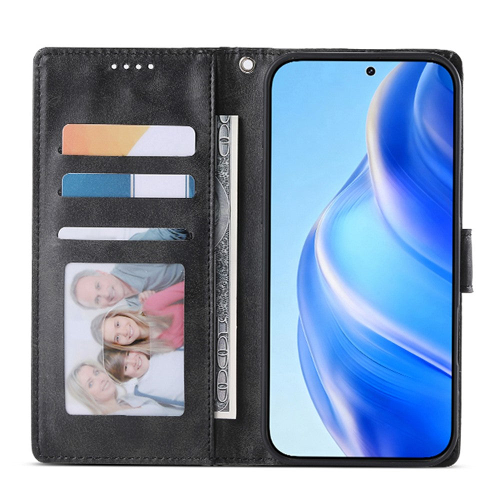 For Xiaomi Redmi 15a 5G Phone Case Stand Wallet Calf Texture PU Leather Flip Phone Cover with Wrist Strap