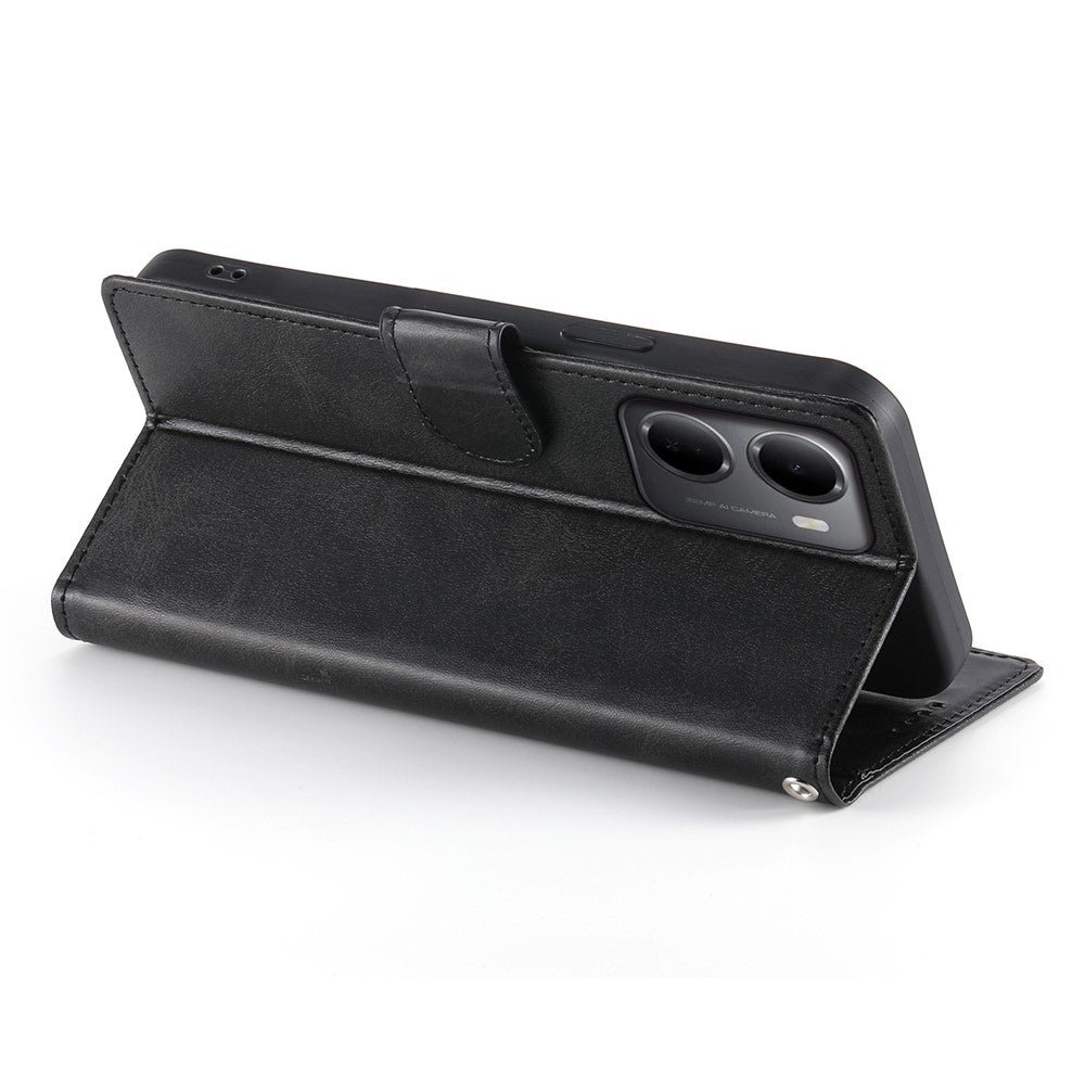 For Xiaomi Redmi 15a 5G Phone Case Stand Wallet Calf Texture PU Leather Flip Phone Cover with Wrist Strap