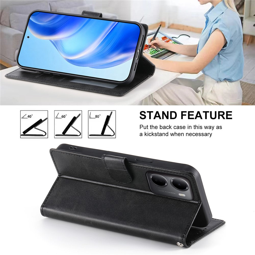 For Xiaomi Redmi 15a 5G Phone Case Stand Wallet Calf Texture PU Leather Flip Phone Cover with Wrist Strap