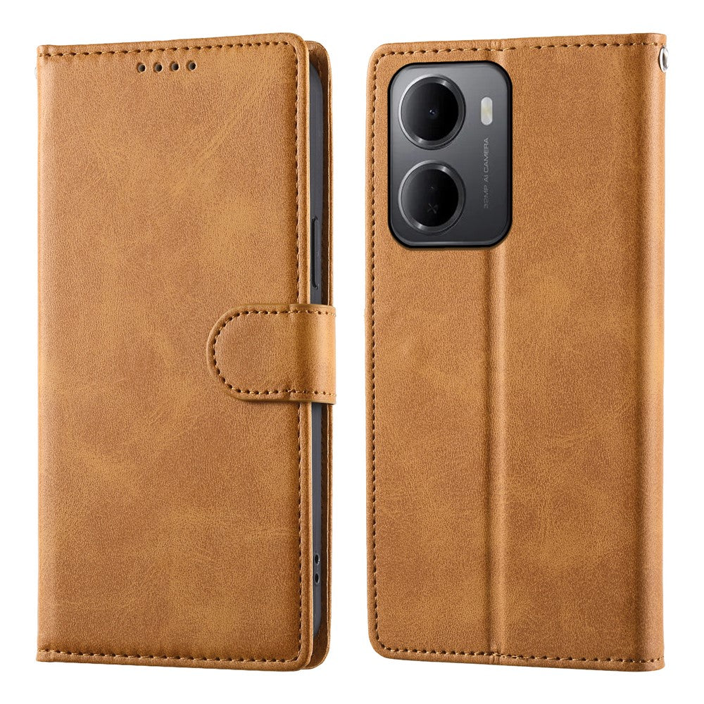 For Xiaomi Redmi 15a 5G Phone Case Stand Wallet Calf Texture PU Leather Flip Phone Cover with Wrist Strap