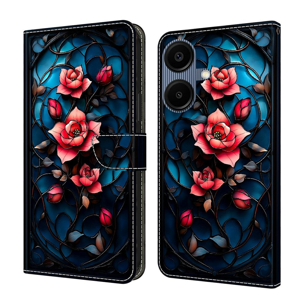 Til Samsung Galaxy A08 5G / A08 4G / A07 4G Pung Etui med Stativ Mønsterprintet Læder Telefoncover