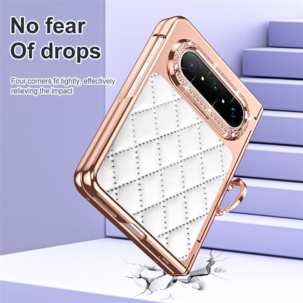 For Huawei Pura X Max Case Ring Holder Rhinestone Leather + PC Phone Cover with Screen Film