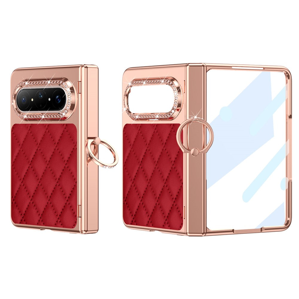 For Huawei Pura X Max Case Ring Holder Rhinestone Leather + PC Phone Cover with Screen Film