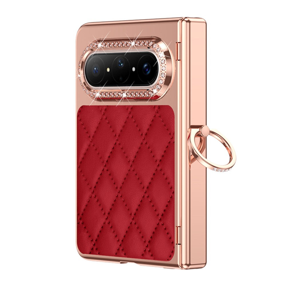 For Huawei Pura X Max Case Ring Holder Rhinestone Leather + PC Phone Cover with Screen Film