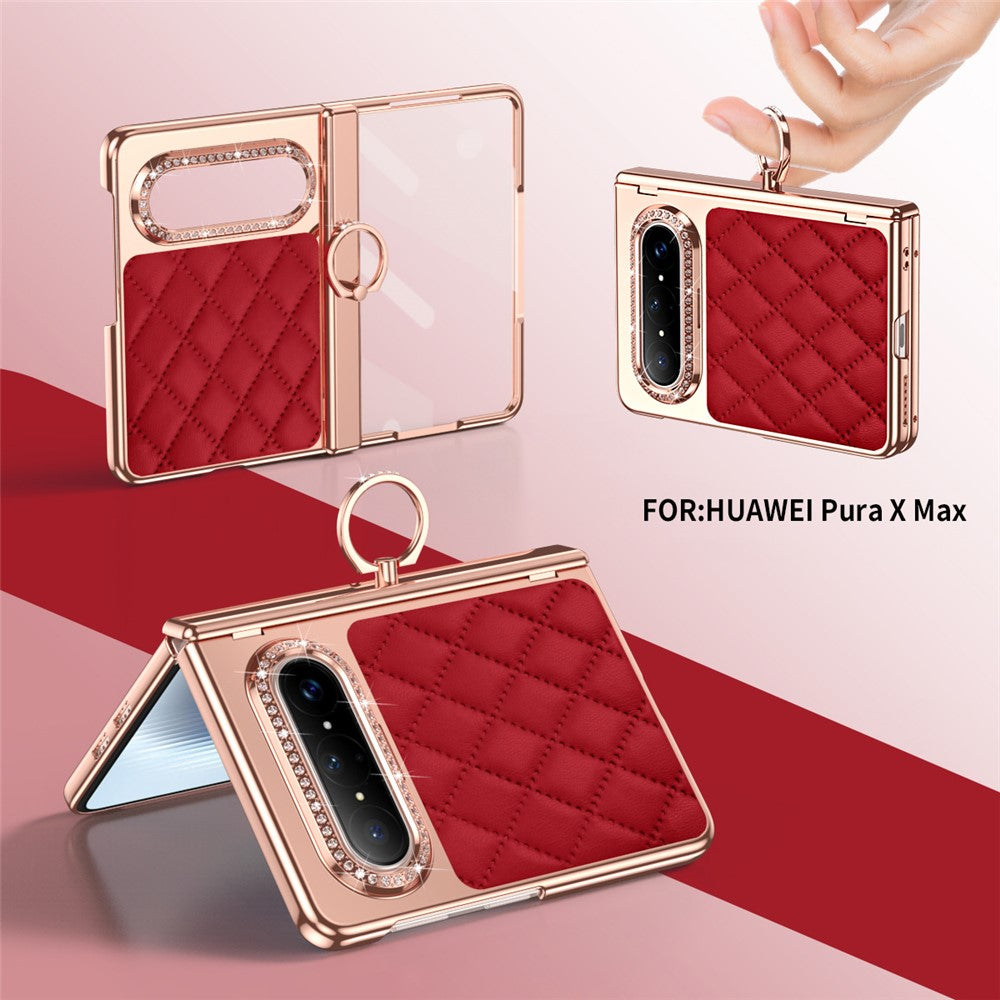 For Huawei Pura X Max Case Ring Holder Rhinestone Leather + PC Phone Cover with Screen Film