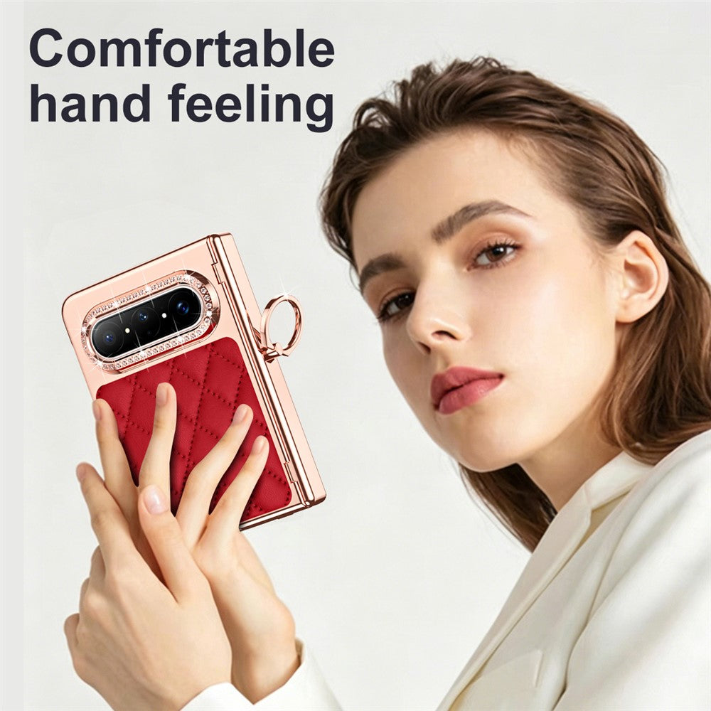 For Huawei Pura X Max Case Ring Holder Rhinestone Leather + PC Phone Cover with Screen Film