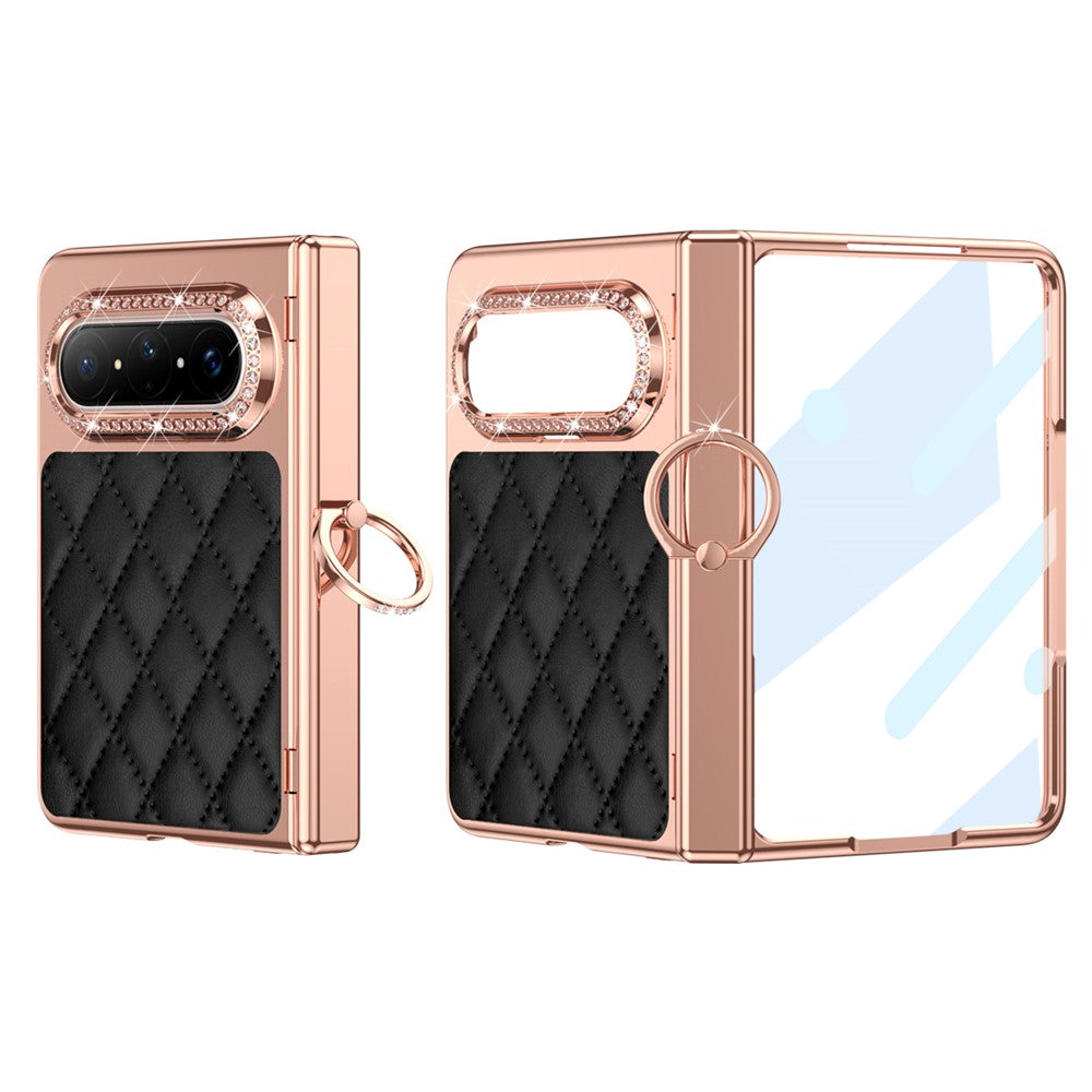 For Huawei Pura X Max Case Ring Holder Rhinestone Leather + PC Phone Cover with Screen Film