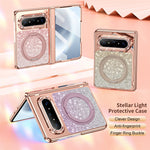 For Huawei Pura X Max Magnetic Case Rotating Kickstand Glitter PU Leather + PC Phone Cover with Screen Protector