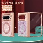 For Huawei Pura X Max Magnetic Case Rotating Kickstand Glitter PU Leather + PC Phone Cover with Screen Protector