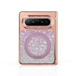 For Huawei Pura X Max Magnetic Case Rotating Kickstand Glitter PU Leather + PC Phone Cover with Screen Protector