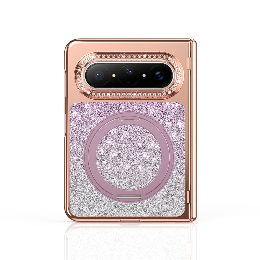 For Huawei Pura X Max Magnetic Case Rotating Kickstand Glitter PU Leather + PC Phone Cover with Screen Protector