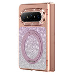 For Huawei Pura X Max Magnetic Case Rotating Kickstand Glitter PU Leather + PC Phone Cover with Screen Protector