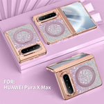 For Huawei Pura X Max Magnetic Case Rotating Kickstand Glitter PU Leather + PC Phone Cover with Screen Protector