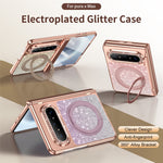 For Huawei Pura X Max Magnetic Case Rotating Kickstand Glitter PU Leather + PC Phone Cover with Screen Protector