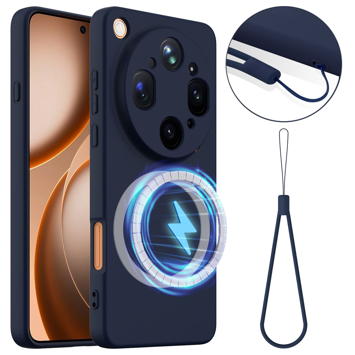 For Oppo Find X9 Ultra 5G Magnetic Case Anti-Drop Liquid Silicone Phone Cover with Lanyard