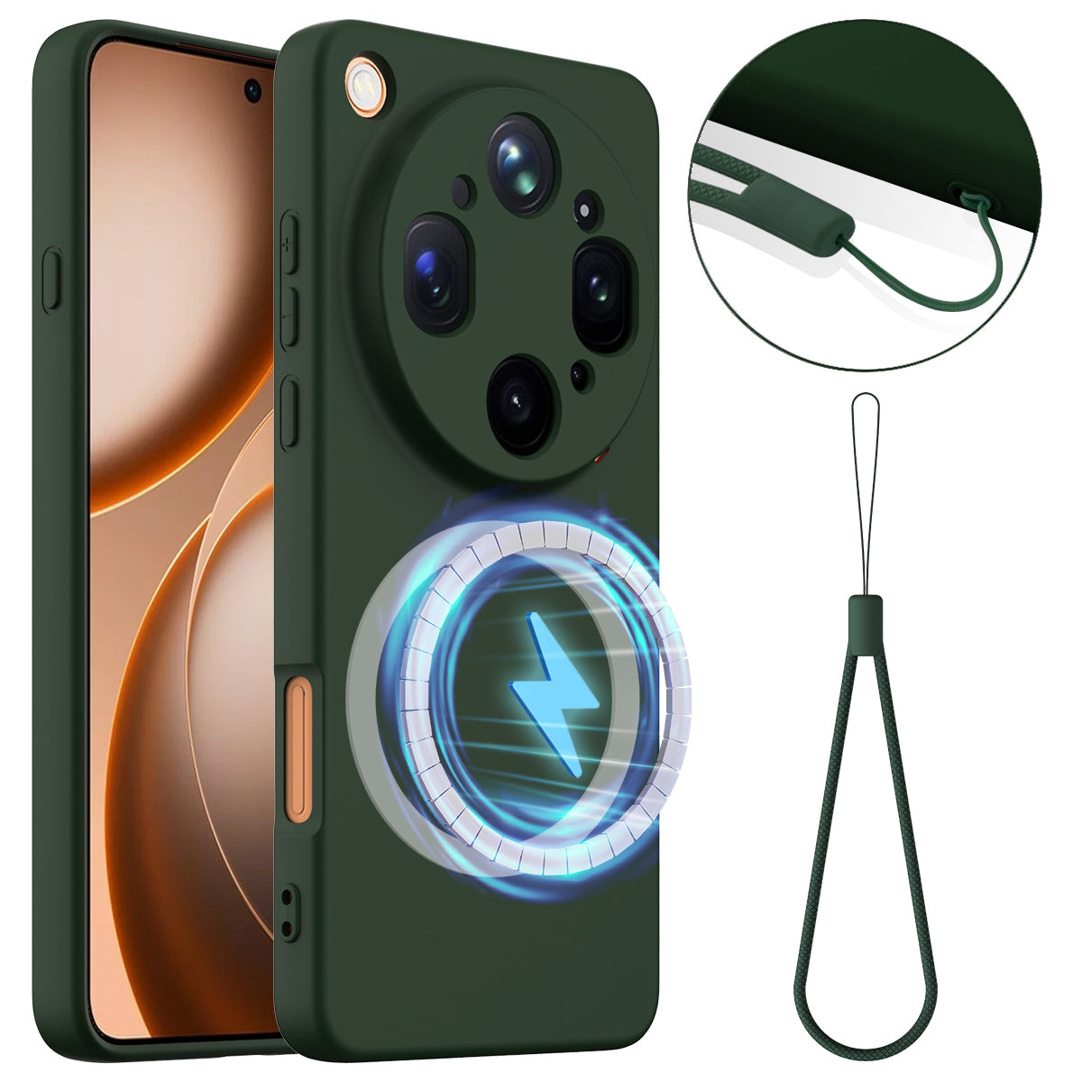 For Oppo Find X9 Ultra 5G Magnetic Case Anti-Drop Liquid Silicone Phone Cover with Lanyard