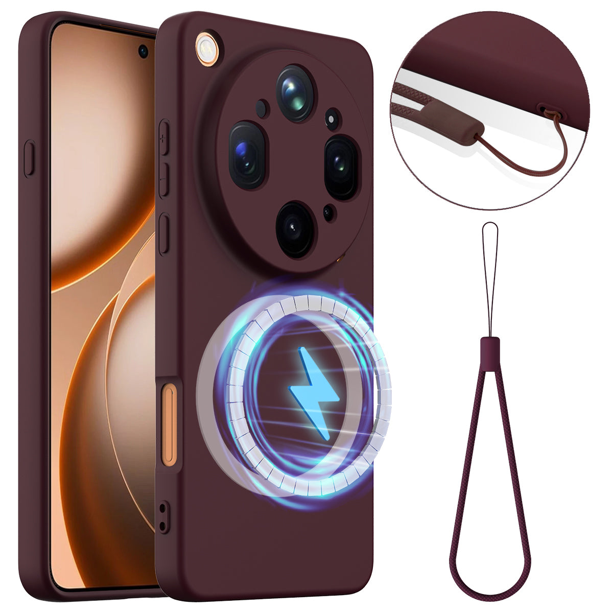 For Oppo Find X9 Ultra 5G Magnetic Case Anti-Drop Liquid Silicone Phone Cover with Lanyard