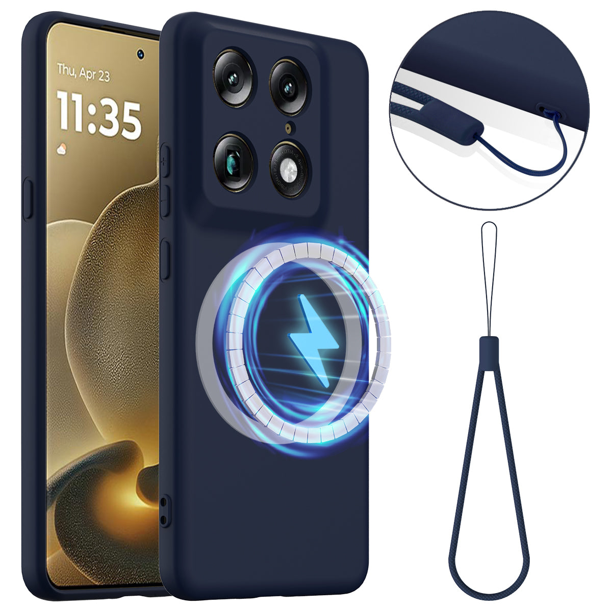 Motorola Signature 5G / Motorola Moto X70 Air Pro 5G / Motorola Edge 70 Ultra 5G magnetisk, faldsikkert mobilskal af flydende silikone med rem
