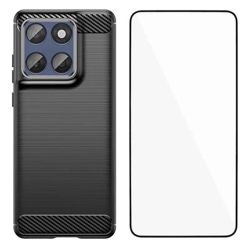 WANLONFENG-cover til Motorola Signature 5G / Motorola Moto X70 Air Pro 5G med skærmfilm, LS-serien, stort linsehul, børstet tekstur, TPU-mobilcover
