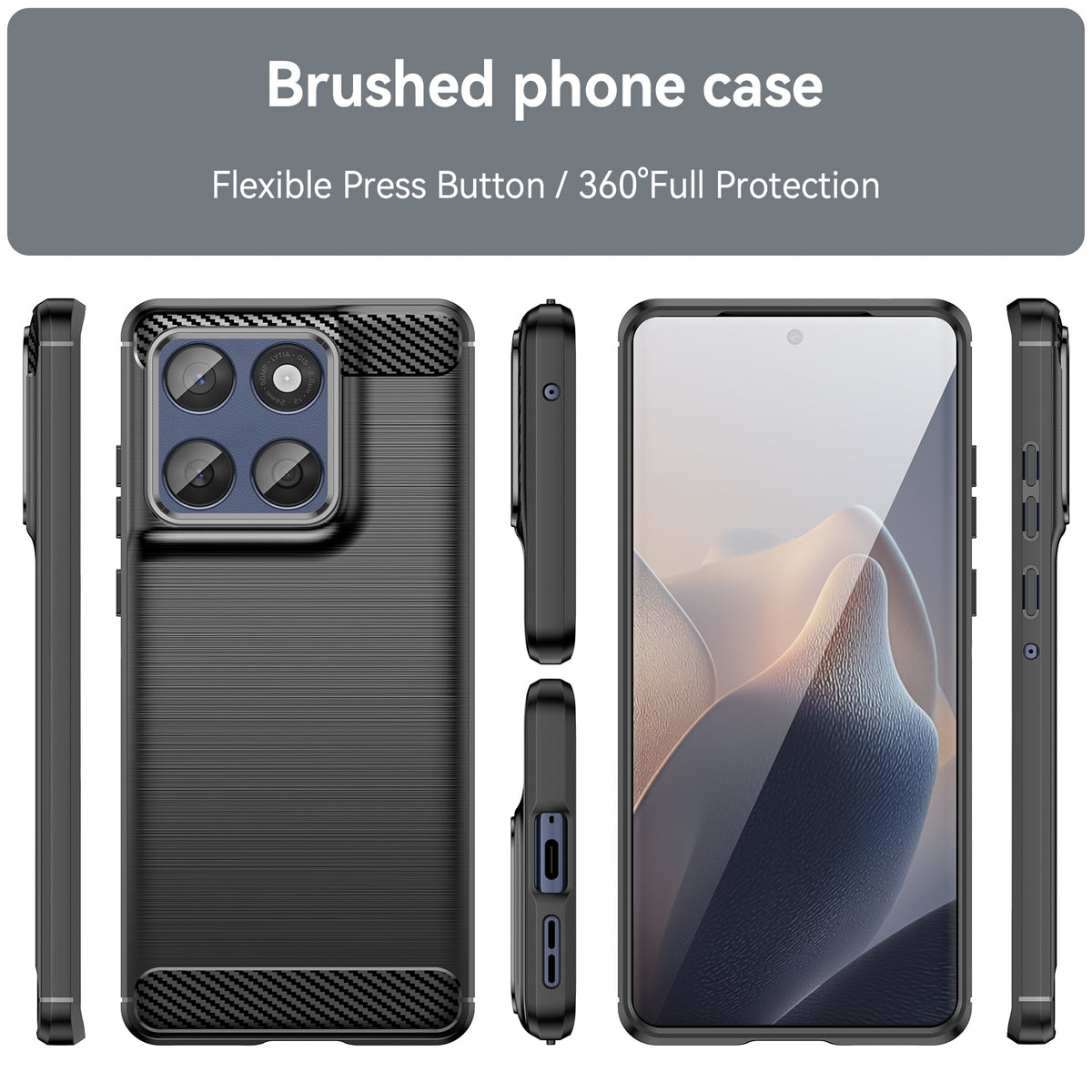 WANLONFENG-cover til Motorola Signature 5G / Motorola Moto X70 Air Pro 5G med skærmfilm, LS-serien, stort linsehul, børstet tekstur, TPU-mobilcover